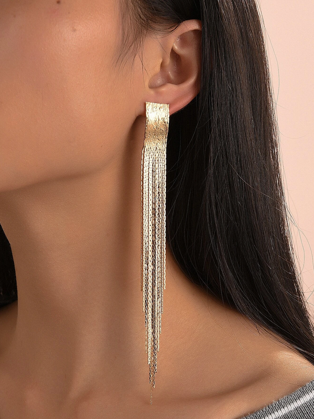 Long Metal Tassel Drop Earrings