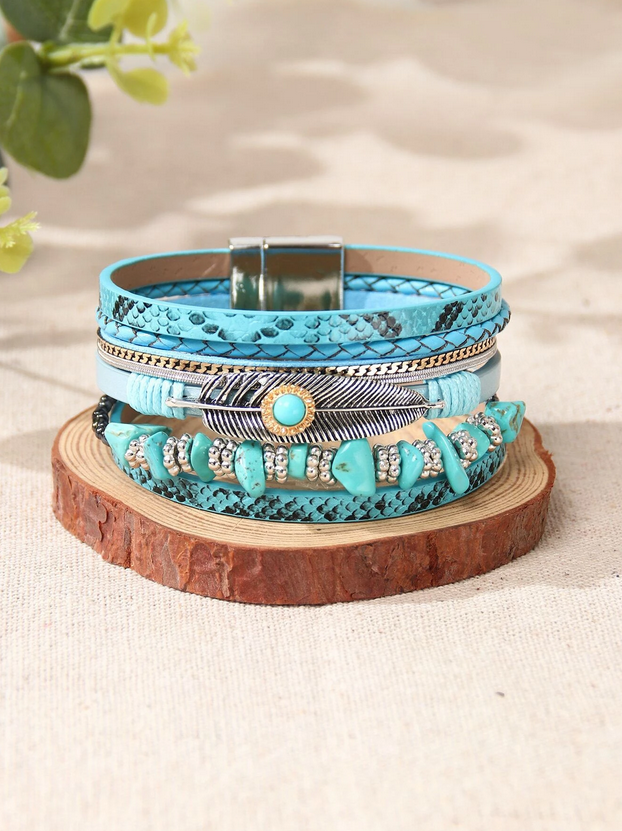 EMERY ROSE Snakeskin Print Turquoise Themed Layered Bracelet