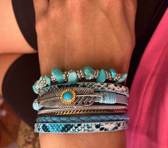 EMERY ROSE Snakeskin Print Turquoise Themed Layered Bracelet