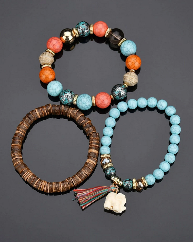 Stacked Multi Color Natural Stone Beads Bracelet
