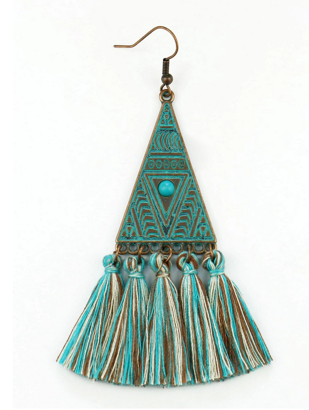 Vintage Boho Aztec Tassel Pendant Earring