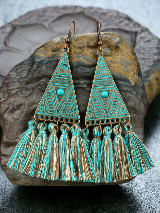 Vintage Boho Aztec Tassel Pendant Earring