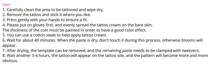 Set of 9 Liquid Tattoo Paste (10ml) For Temporary Tattoo Stencils