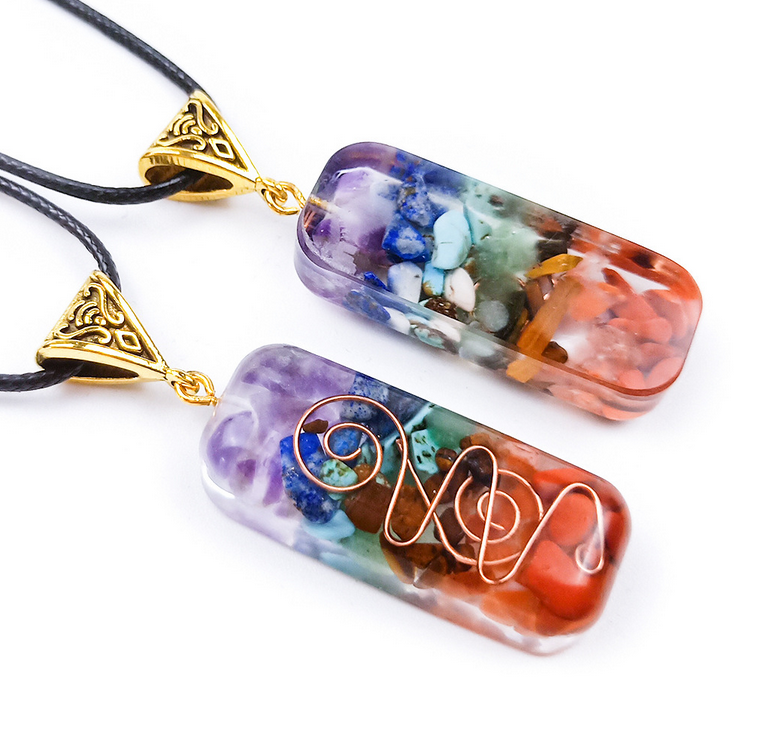 Reiki / Chakra Natural Stone Copper Resin Necklace