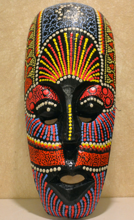 African Totem Mask - Wood Carved - Hand Painted 8"