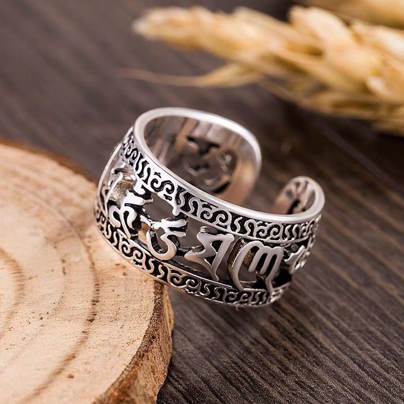 Sanskrit Six-Character Mantra Ring His or Hers