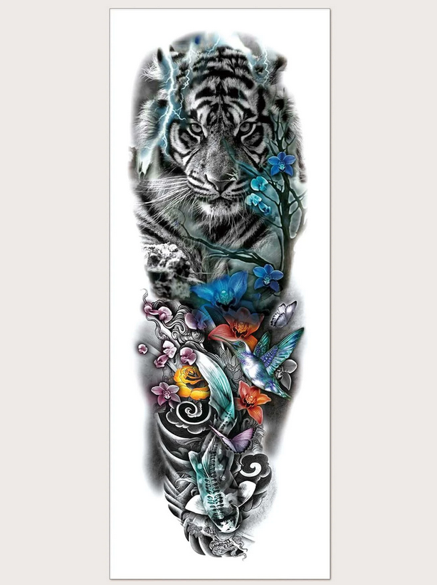 Tiger Scene Full Arm, Leg or Back Henna Temporary Tattoo