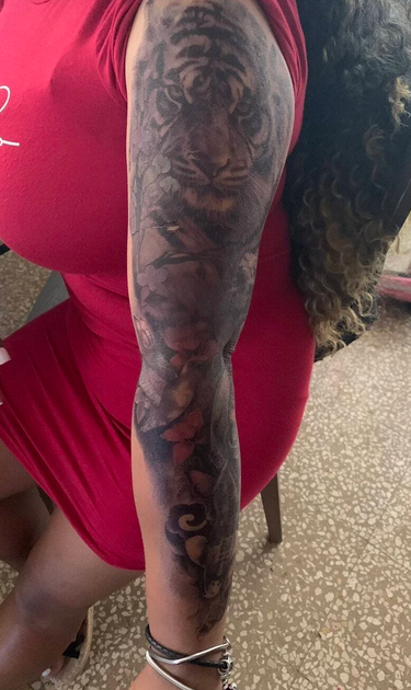 Tiger Scene Full Arm, Leg or Back Henna Temporary Tattoo
