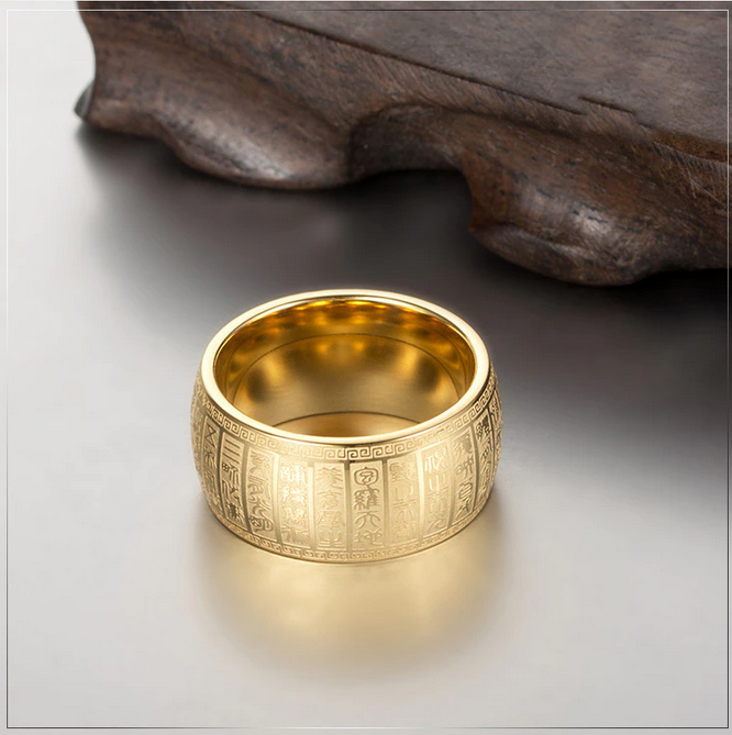 Powerful Carved Ancient Chinese Buddha Taoist Scripture Ring