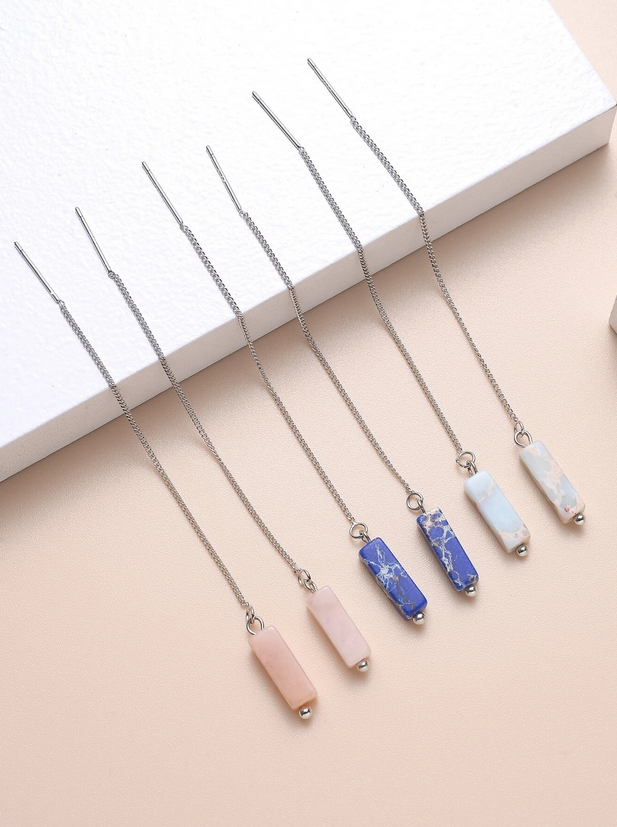 Natural Stone Threader Earrings Set of 3 Pairs
