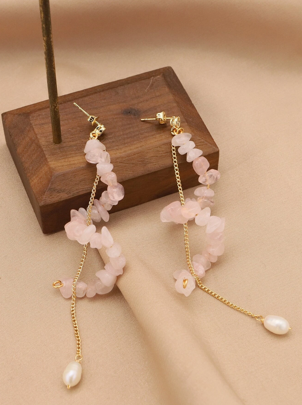 Cultured Pearl & Rose Quartz Drop Earrings