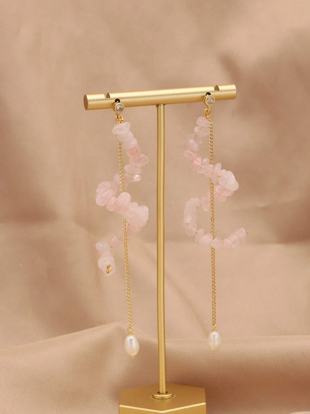 Cultured Pearl & Rose Quartz Drop Earrings