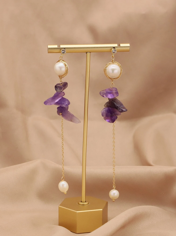 Cultured Pearl & Amethyst Drop Earrings