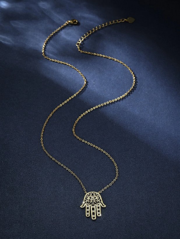 Hamsa Gold Zircon Necklace