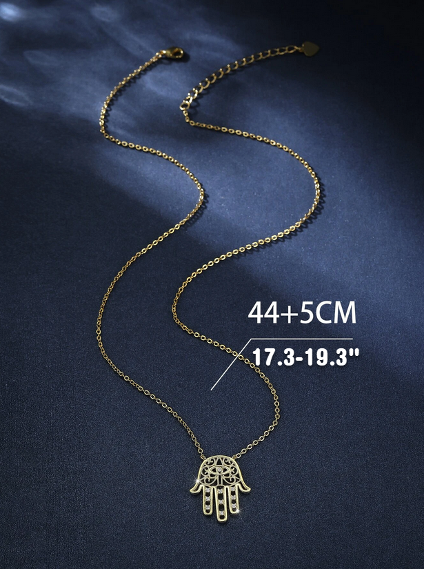 Hamsa Gold Zircon Necklace