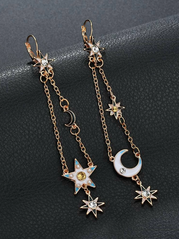 Rhinestone Star Moon Dangle Earrings