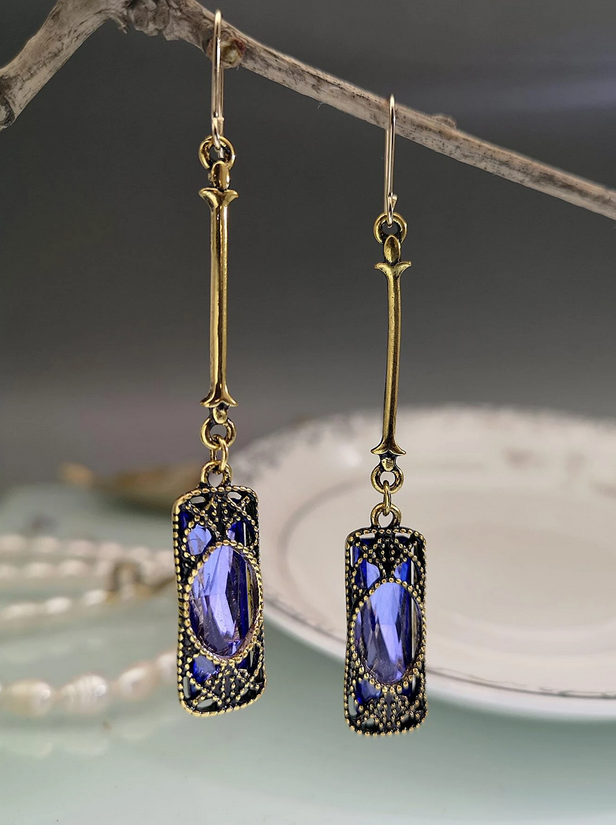 Long Elegant Natural Gemstone Dangle Earrings