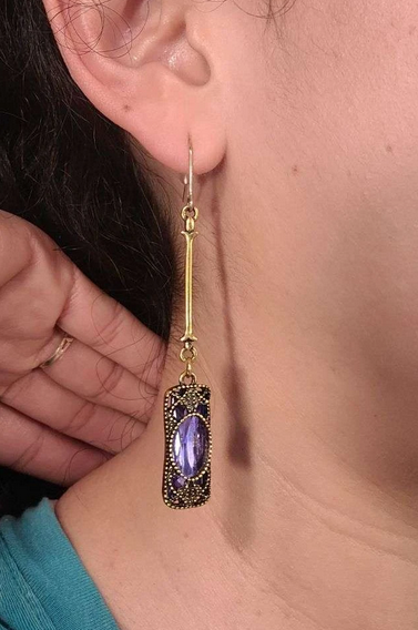 Long Elegant Natural Gemstone Dangle Earrings