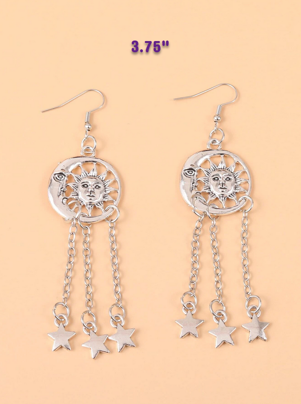 Witchy Goth Sun, Moon and Dangle Stars Earrings
