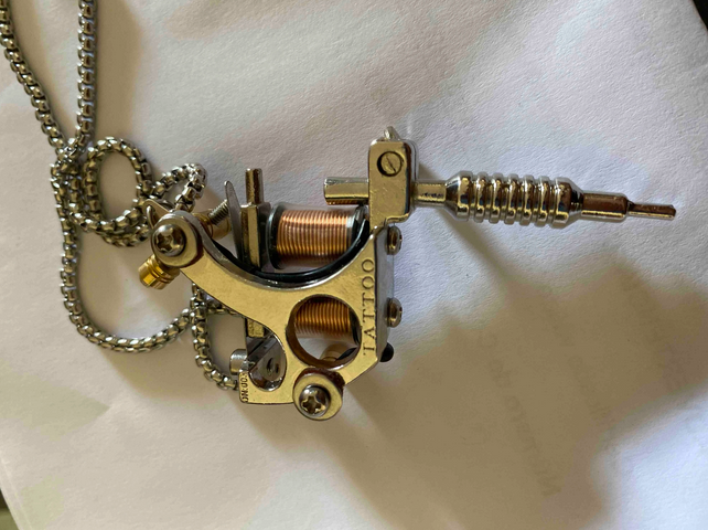 Tattoo Gun Long Chain Necklace