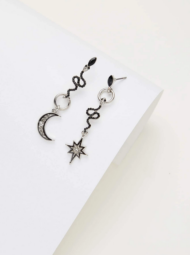 Studded Serpent Star Crescent Moon Earrings