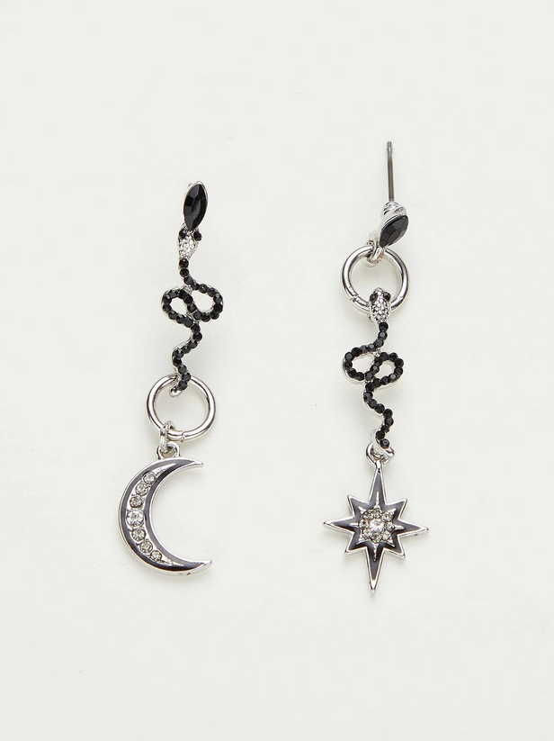 Studded Serpent Star Crescent Moon Earrings