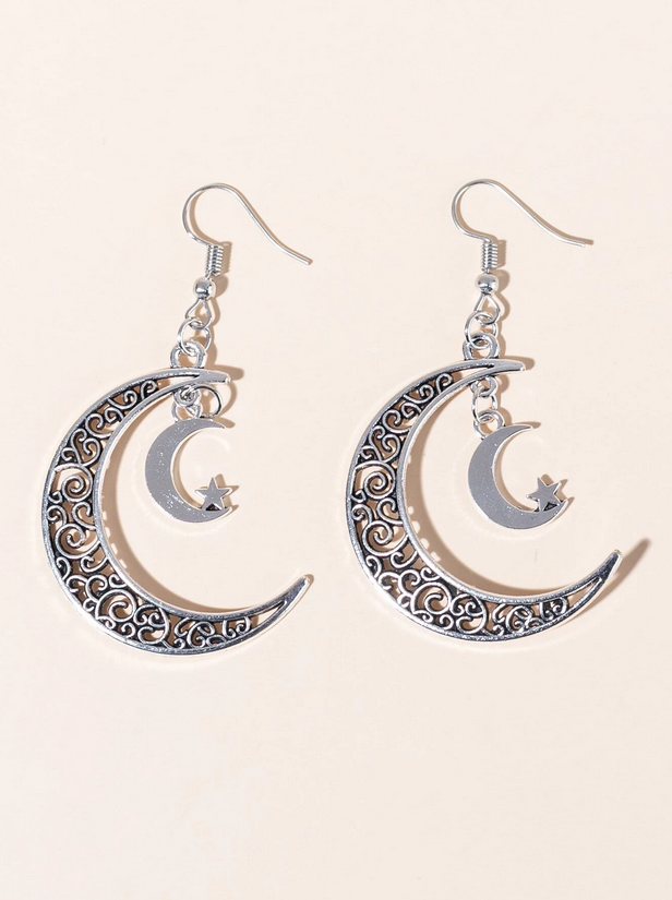 Dual Crescent Moon Dangle Earrings