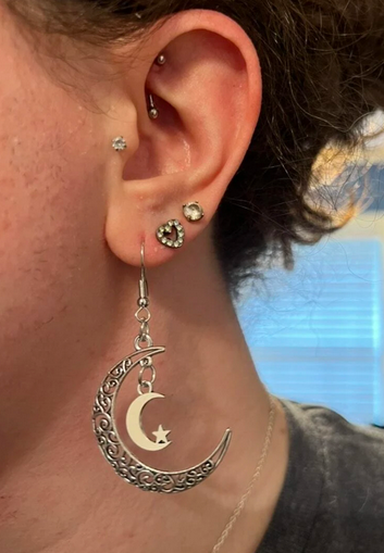Dual Crescent Moon Dangle Earrings