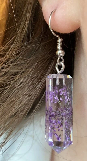 Geo-Shaped Resin Lavender Flower Earrings