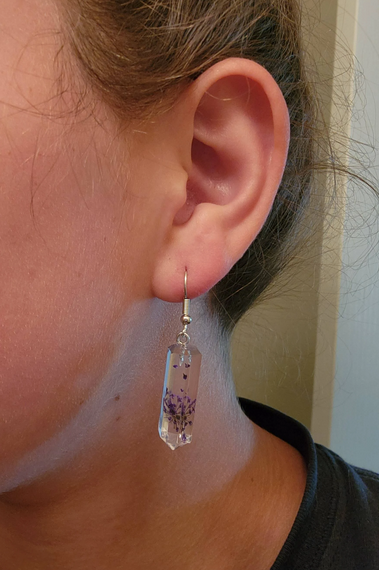Geo-Shaped Resin Lavender Flower Earrings