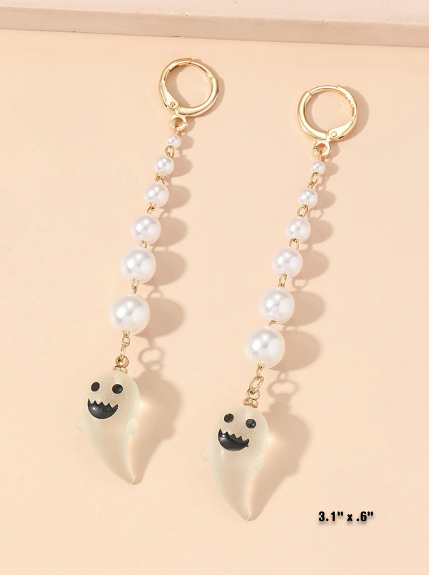 Long Faux Pearl Dangle Ghost Earrings