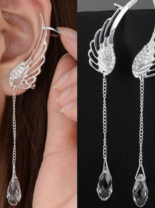 Angel Wing Rhinestone Drop Earrings