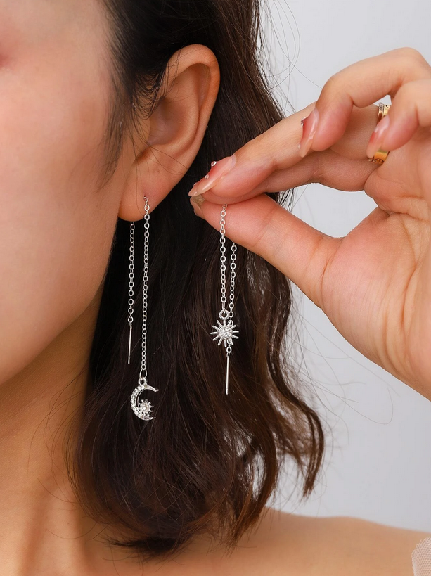 Separate Star and Moon Threader Earrings
