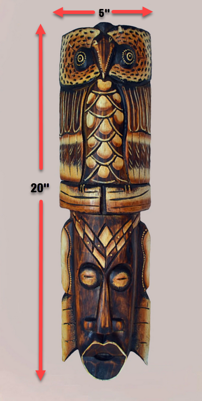 Owl African Kuba Totem Mask - Wood Carved - Hand Carved 20"