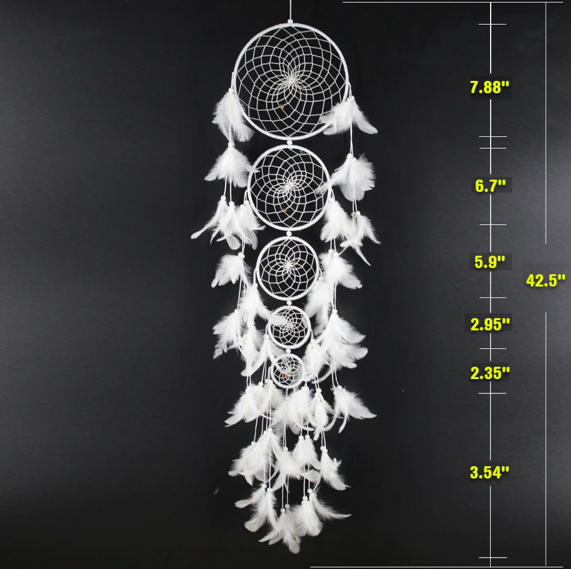 42" White 5 Hoop Handmade Dreamcatcher