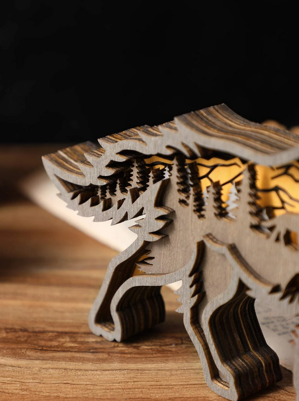 Handmade Layered Wood Scenic Wolf
