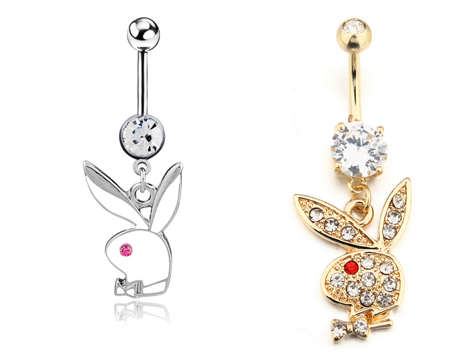 Playboy Bunny Naval Belly Ring (White or Gold)