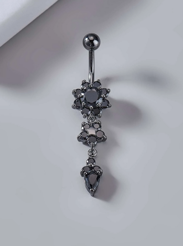 Black Flower Naval Belly Ring