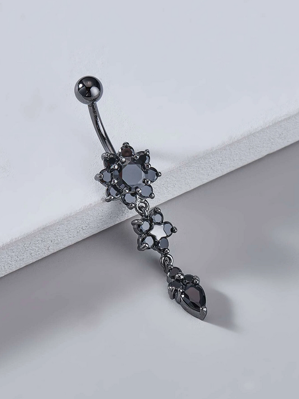 Black Flower Naval Belly Ring