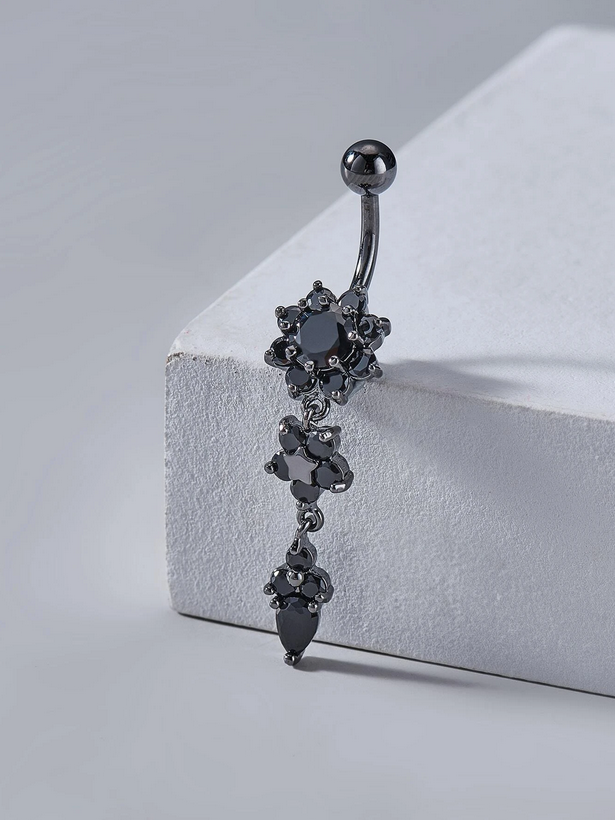 Black Flower Naval Belly Ring