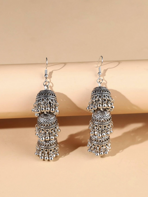 Bollywood Style Metal Tassel Jhumka Earrings