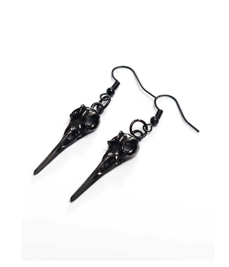 Gothic Raven Skull Earrings