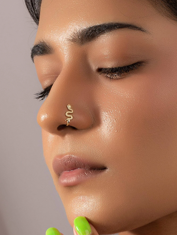 Clip-On Gold Serpent Nose Ring