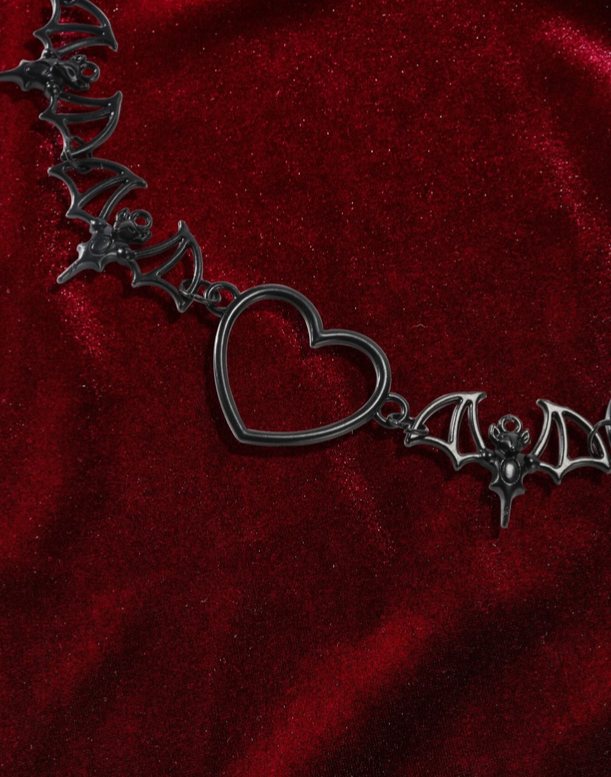 Goth Vampire Bat Heart Necklace