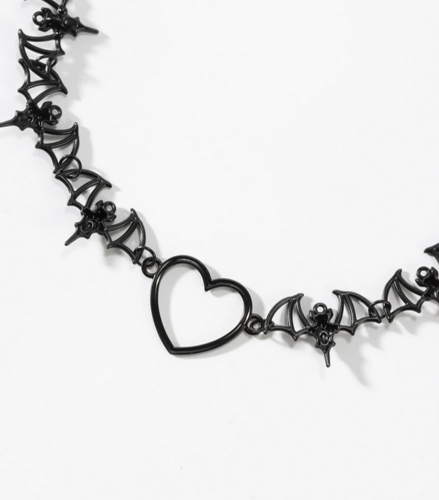 Goth Vampire Bat Heart Necklace