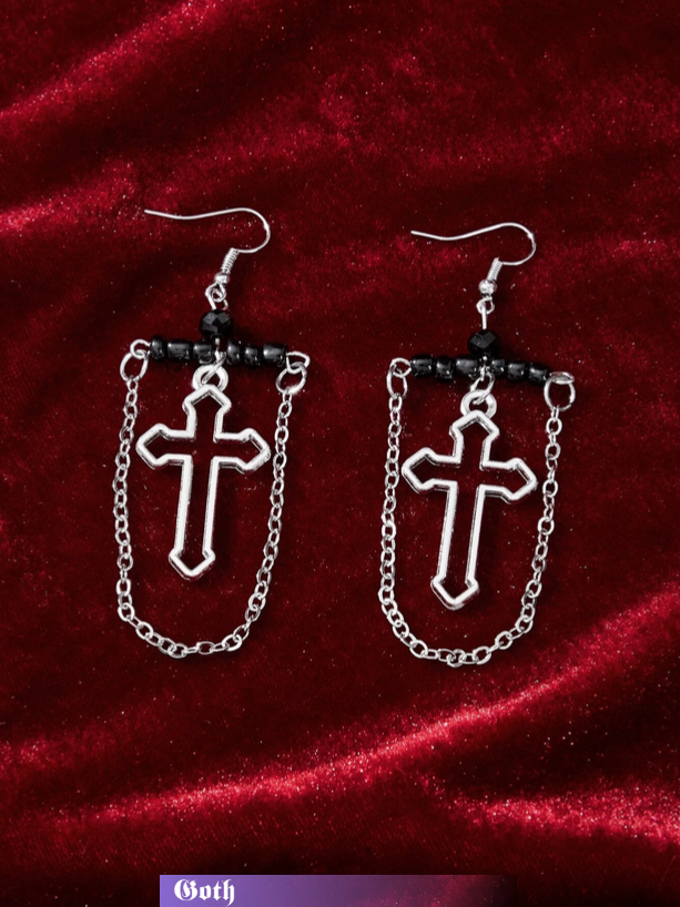 Goth Cross Earrings With Chain