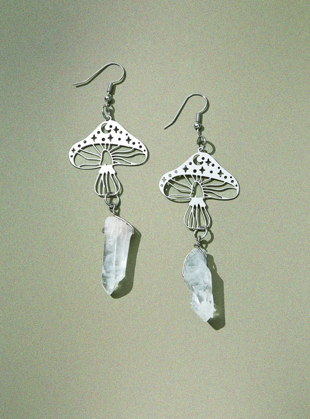 Fairy Inspired Mushroom Quartz Earrings