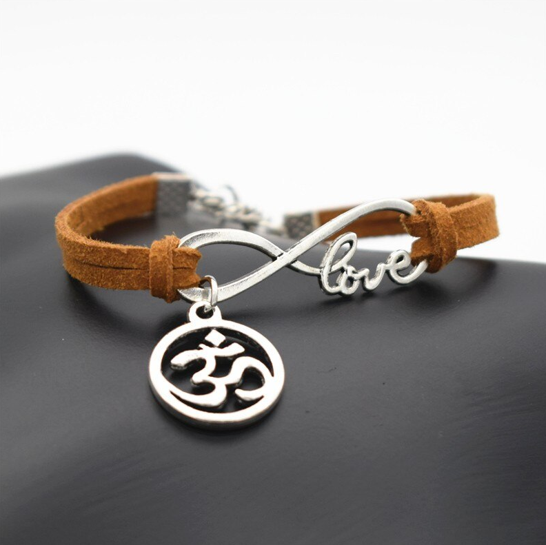 Om Sacred Symbol Leather Love Bracelet (3 color choices)