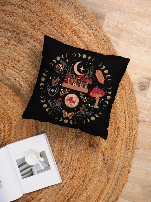 Fairy Mushroom Themed Pillow Case (without pillow) 18 x 18