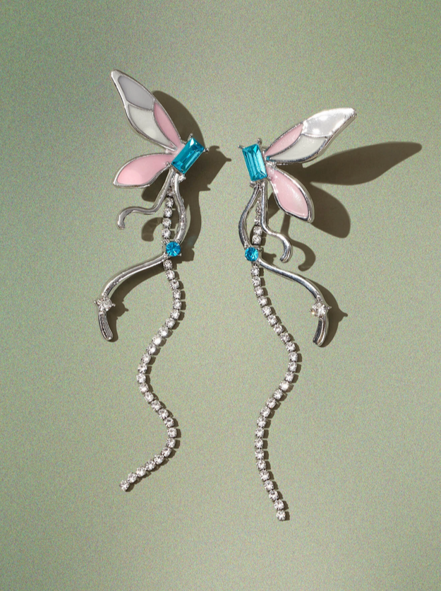 Fairy Butterfly & Rhinestone Drop Earrings